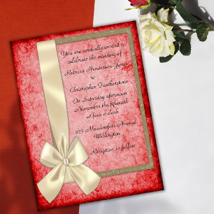 Vintage Cream Ribbon and Red Wedding Invitations