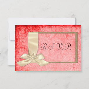 Vintage Cream Ribbon and Red Wedding RSVP