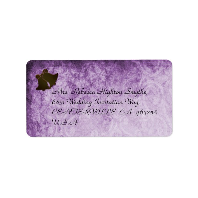 Vintage Cream Ribbon on Purple Wedding Label (Front)