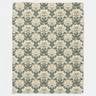 Vintage Cream Sage Green Floral Fleece Blanket