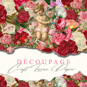 Vintage Cream Victorian Cherubs And Roses Collage Tissue Paper