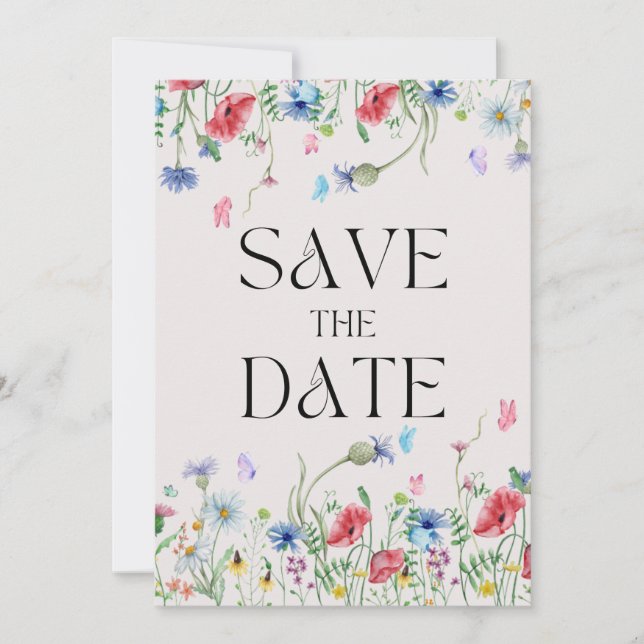 Vintage cream wildflower wedding save the date (Front)