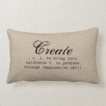 Vintage create definition rustic girly chic brown lumbar pillow<br><div class="desc">"Create" dictionary definition on a faux vintage linen jute burlap paper rustic chic country antique french cottage style background graphic lumbar throw pillow - for all the artistic and creative people everywhere!</div>