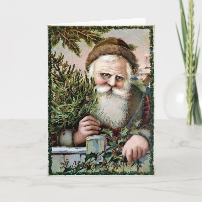 Vintage Creepy Brown Robes Santa Holiday Card (Front)