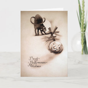 Vintage Creepy Cat Halloween Card