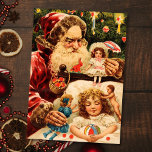 Vintage Creepy Christmas Santa Puts Dolls On Child Holiday Card<br><div class="desc">Vintage Creepy Christmas Santa Puts Dolls On Child Holiday Card.</div>