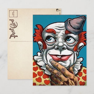 Vintage Creepy Clown Art Postcard