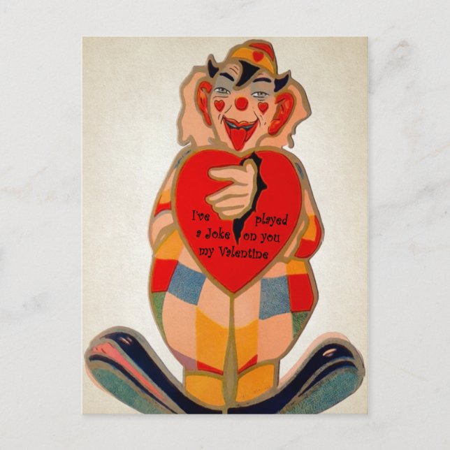 Vintage Creepy Clown Valentine Postcard (Front)