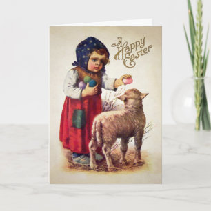 Vintage Creepy Girl Easter Card