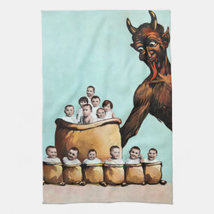 Vintage Creepy Krampus Kitchen Towel