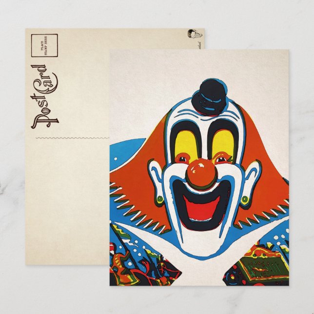 Vintage Creepy Odd Clown Postcard (Front/Back)