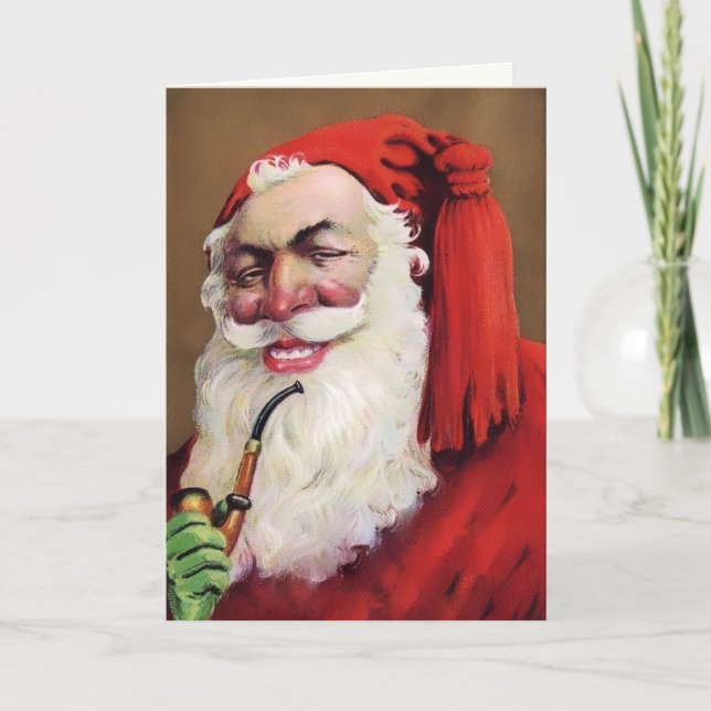 Vintage Creepy Santa Face Christmas Card (Front)
