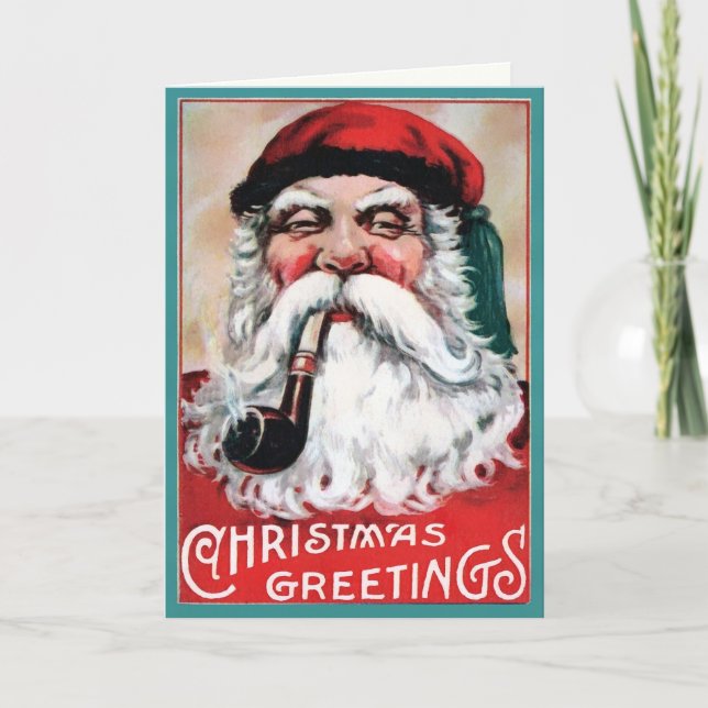Vintage Creepy Santa Face Christmas Card (Front)