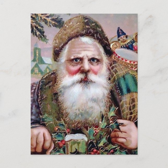 Vintage Creepy Santa Face Christmas Postcard (Front)