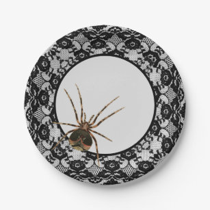 Vintage Creepy Spider Lace Gothic Halloween Paper Plate