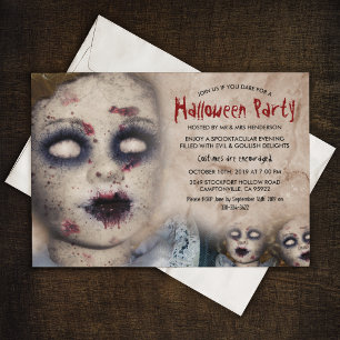 Vintage Creepy Zombie Doll Halloween Party Invitation