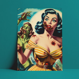 Vintage Creepy Zombie Pin-up Postcard