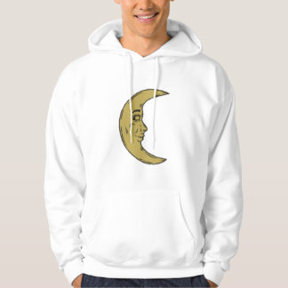 Vintage Crescent Moon Face – Celestial Retro Art Hoodie
