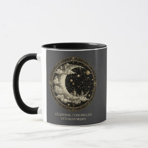Vintage Crescent Moon with Clouds, Retro Victorian Mug
