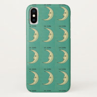 Vintage crescent moon yellow teal luna