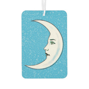 Vintage Crescent White Moon Face White Stars Car Air Freshener