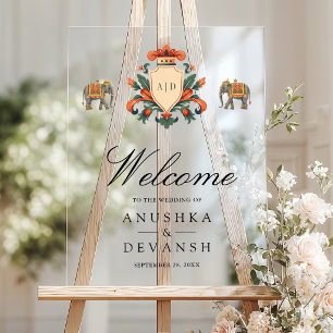 Vintage Crest Elephant Indian Wedding Welcome Acrylic Sign