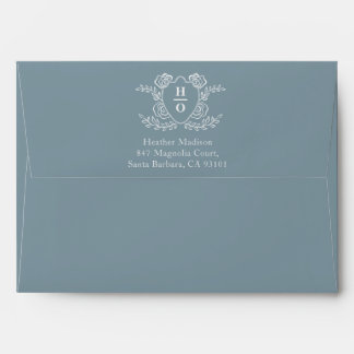 Vintage Crest Floral Monogram Wedding Envelope