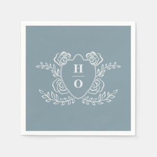 Vintage Crest Floral Monogram Wedding Napkin