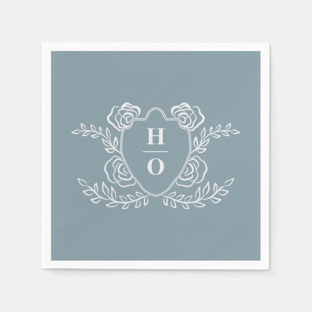 Vintage Crest Floral Monogram Wedding Napkin (Front)