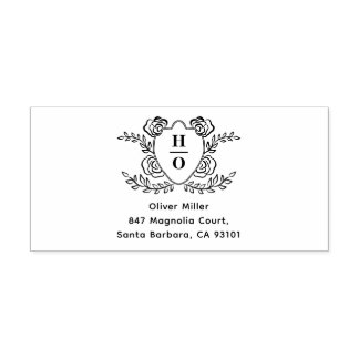 Vintage Crest Floral Regency Wedding Self-inking Stamp