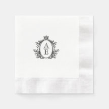 Vintage Crest Monogram Black and White Wedding