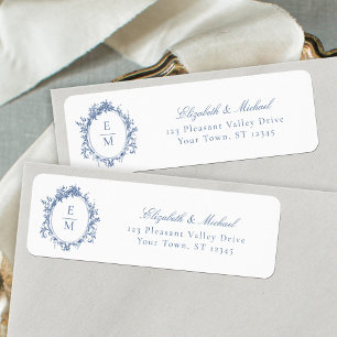 Vintage Crest Monogram Blue Mariage Adresse de ret