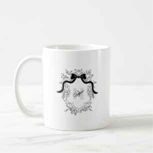 Vintage Crest Monogram Coquette Bow Name Initials Coffee Mug