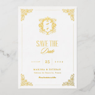 Vintage Crest Monogram Luxe Foil Save the Date