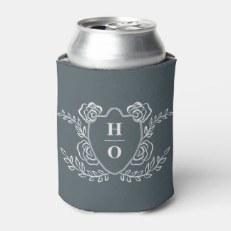 Vintage Crest Monogram Wedding Can Cooler