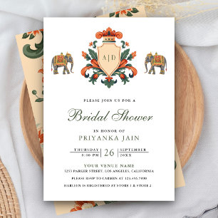 Vintage Crest Royal Elephant Indian Bridal Shower Invitation