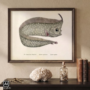 Vintage Crested Oarfish Fish, Marine Aquatic Life Poster