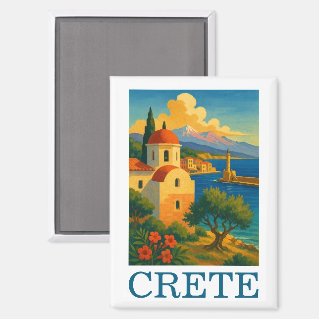 Vintage Crete Greece Island Artwork Travel  Magnet (Front/Back)