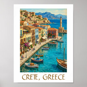 Vintage Crete Greece Mediterranean Travel Scenery Poster