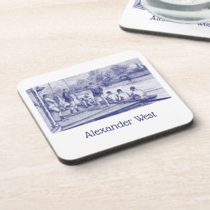 Vintage Crew Rowers in boat at the dock Coaster