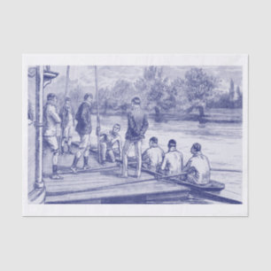 Vintage Crew Rowers in boat at the dock Tissue Paper