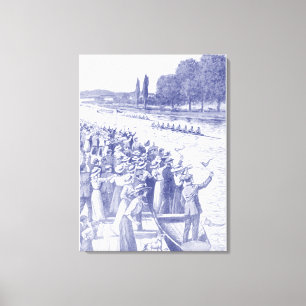 Vintage Crew Rowers Race With Many Spectators Blue Canvas Print