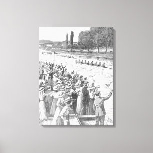 Vintage Crew Rowers Race With Many Spectators Canvas Print