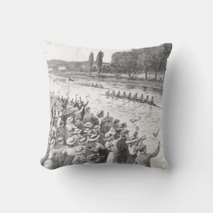 Vintage Crew Rowers Race With Many Spectators Throw Pillow