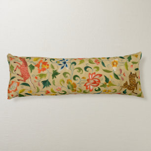 Vintage Crewel Animal Embroidery: Antique Tapestry Body Pillow