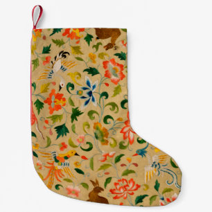 Vintage Crewel Animal Embroidery: Antique Tapestry Small Christmas Stocking