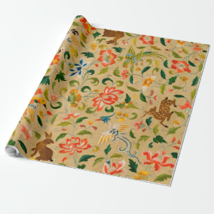 Vintage Crewel Animal Embroidery: Antique Tapestry Wrapping Paper