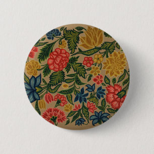 Vintage Crewel Floral Embroidery Pattern 2 Inch Round Button