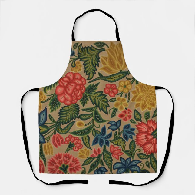 Vintage Crewel Floral Embroidery Pattern Apron (Front)