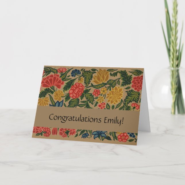 Vintage Crewel Floral Embroidery Pattern Card (Front)